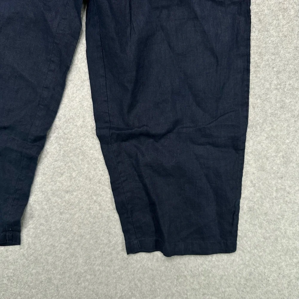 Quince Navy Blue 100% Linen Elastic Waist Straight Leg Cropped Pants Womens XL